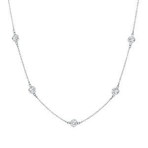 14k White Gold Created Diamond Bezel Station Necklace 16"